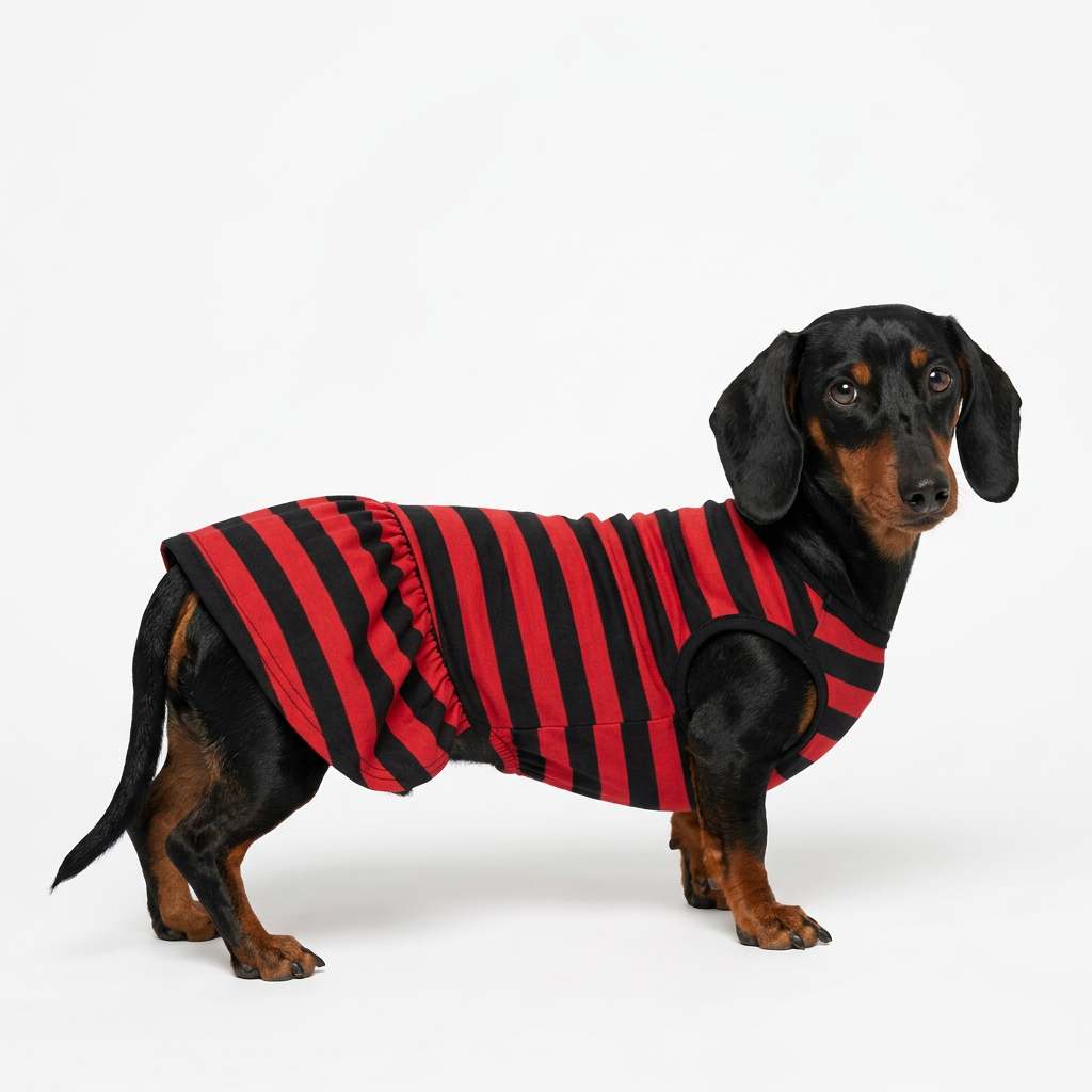 Max modelando vestido Freddy Krueger de pie